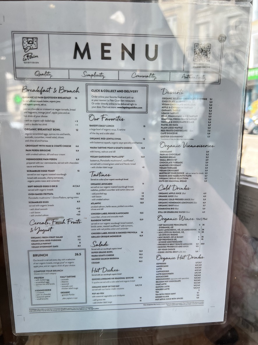 Le Pain Quotidien menu 1