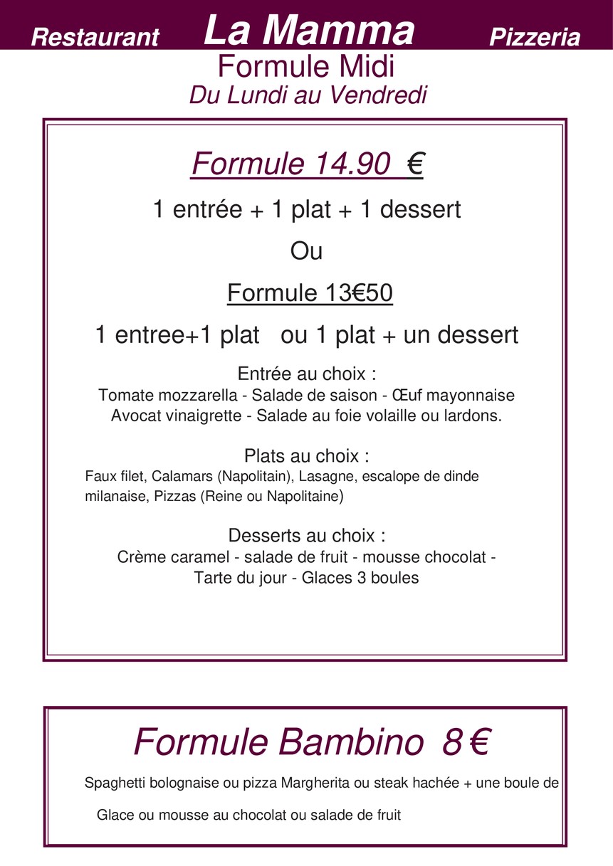 La Mamma menu 1