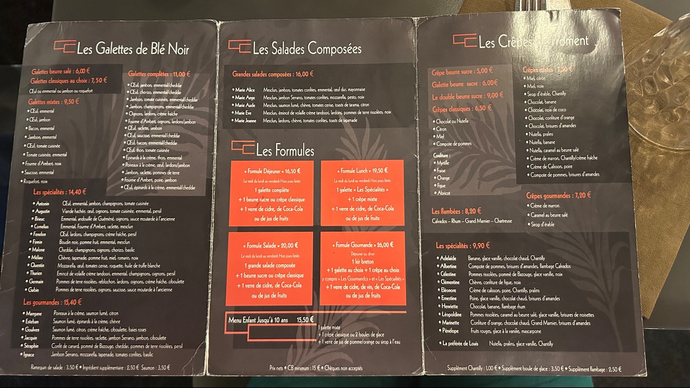Crêperie Contemporaine 142 menu 1