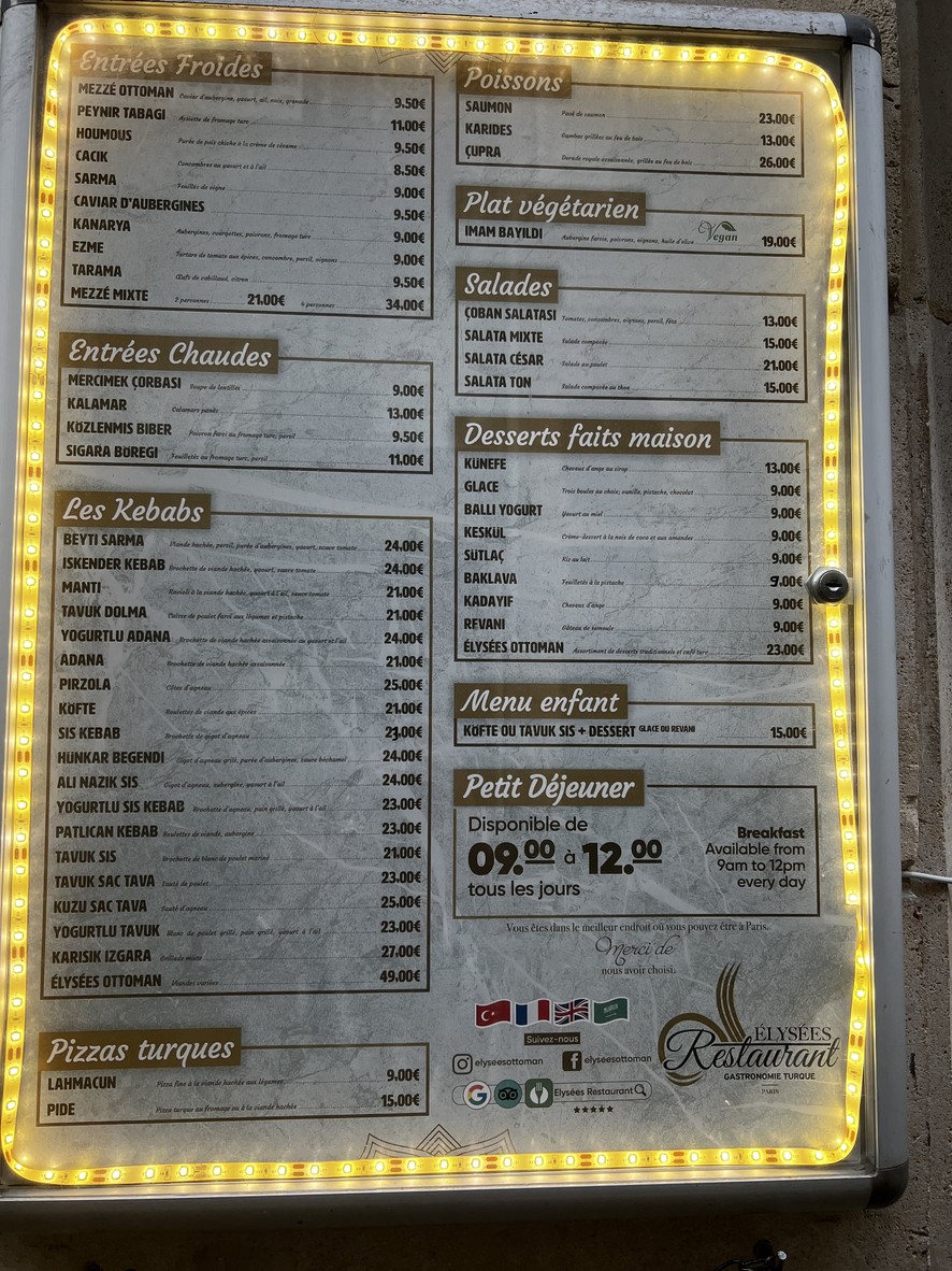 Élysées Ottoman menu 2