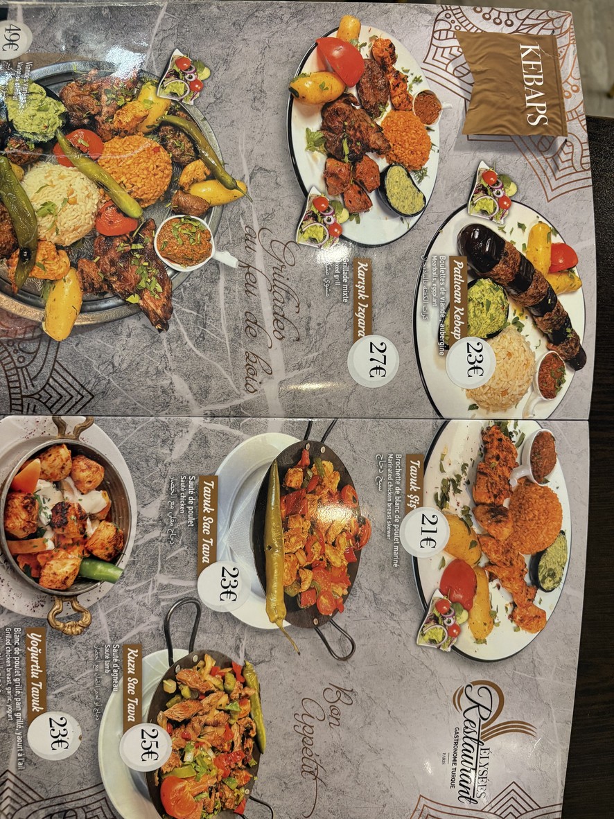 Élysées Ottoman menu 5