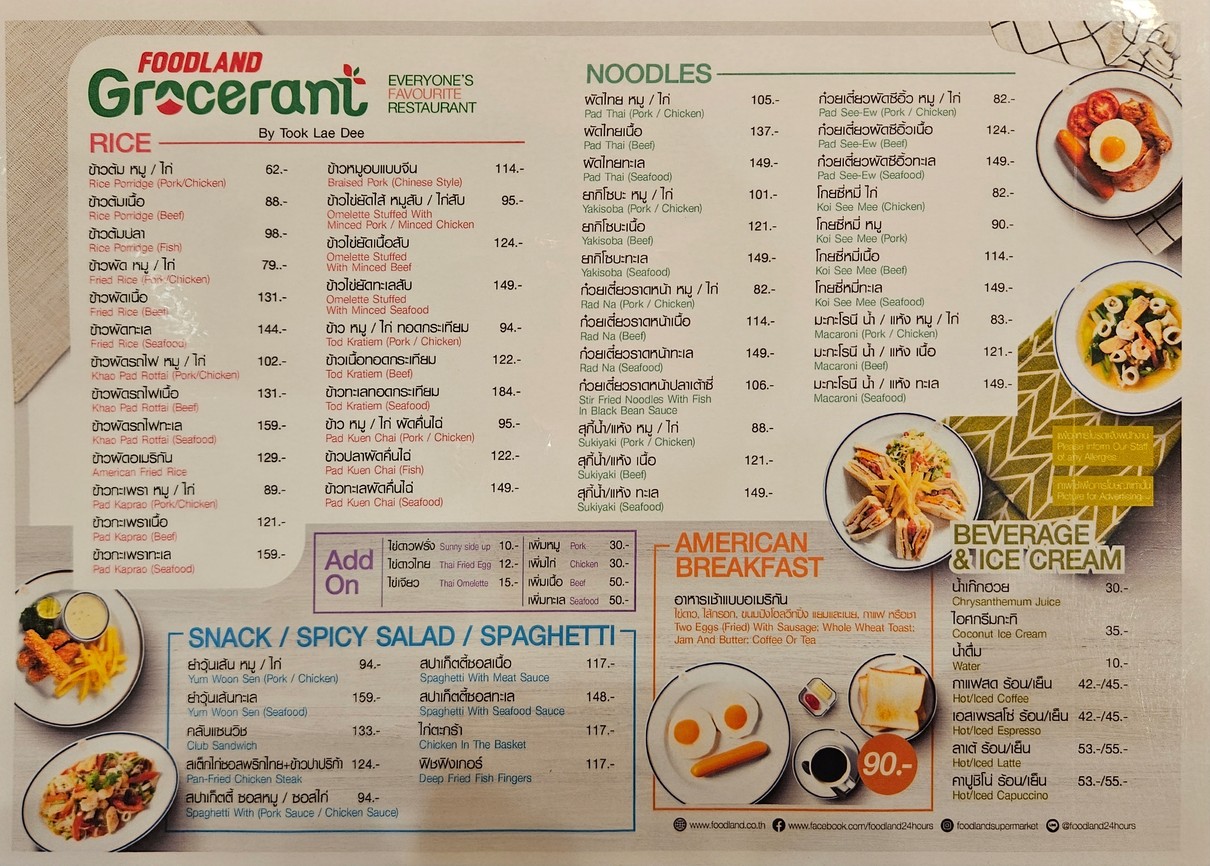 Foodland Grocerant Wongwian Yai menu 1