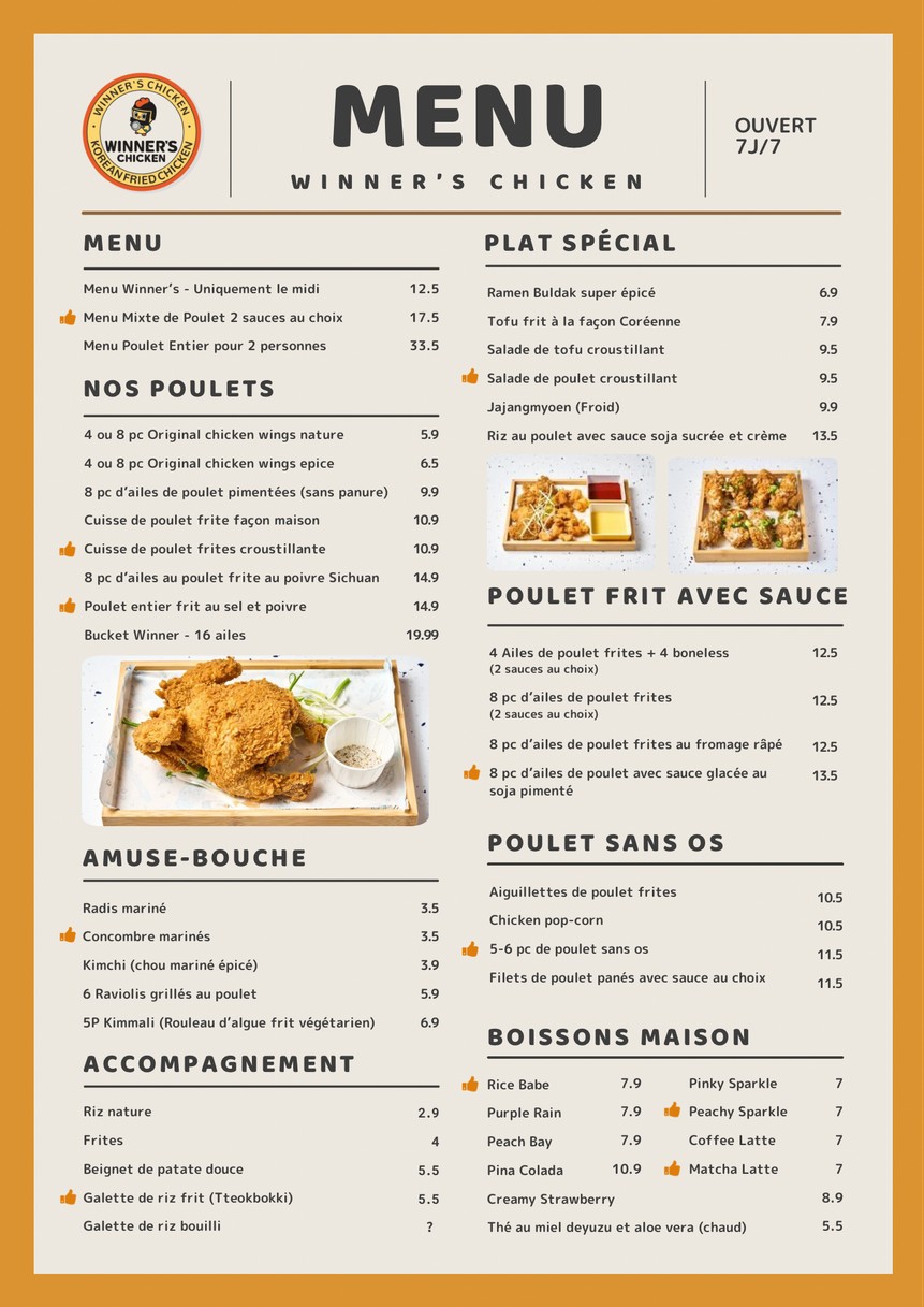 Winner's Chicken menu 1
