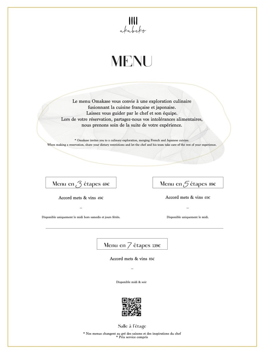 Akabeko - Restaurant fusion franco japonais menu 1