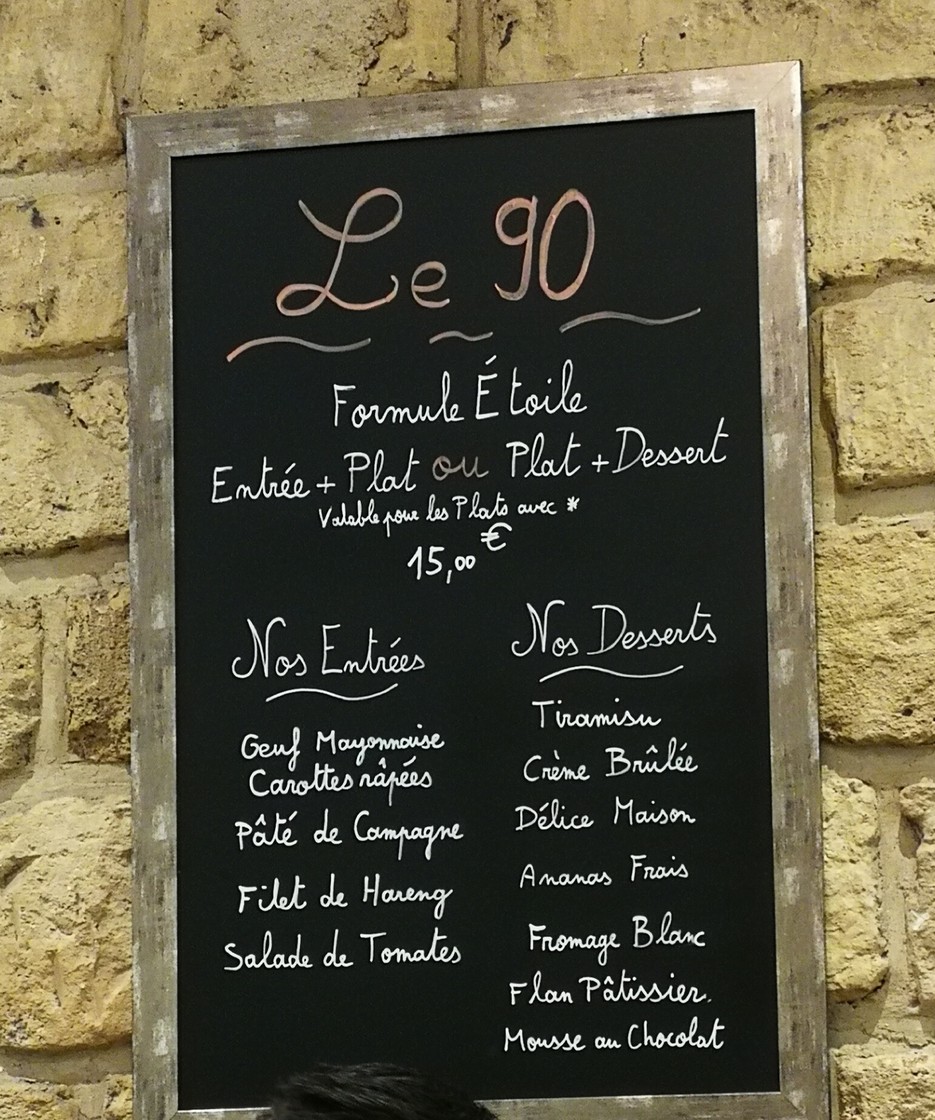 Bistrot Le 90 menu 1