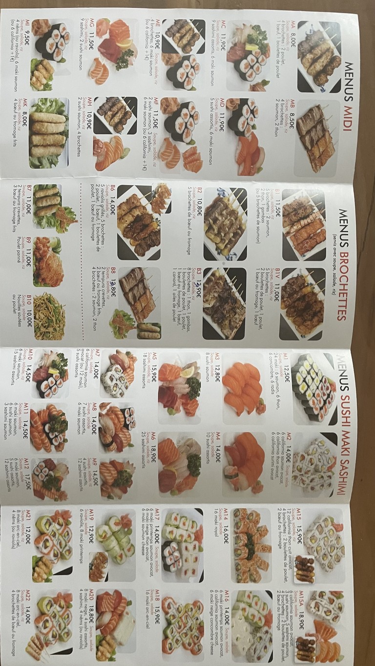 Sushi bateau menu 2