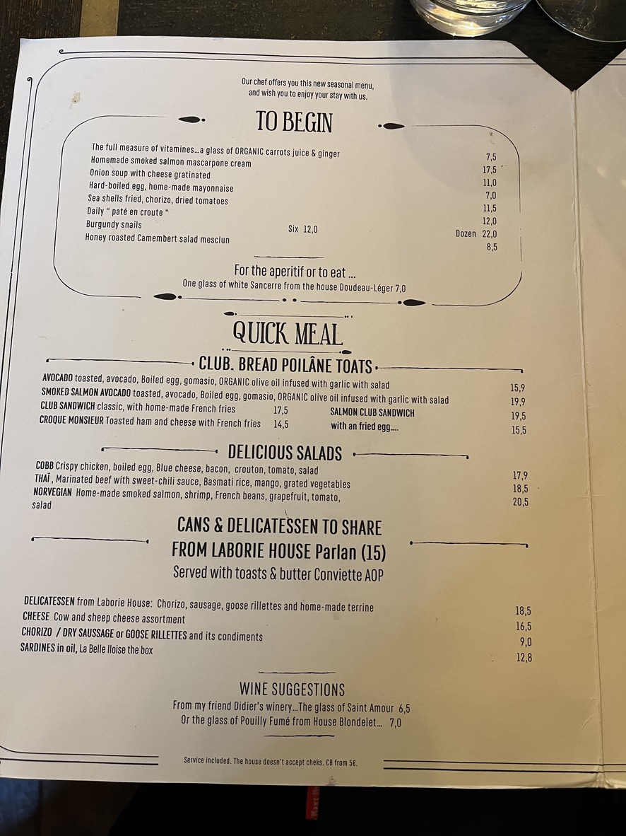 Le Prince Racine menu 1