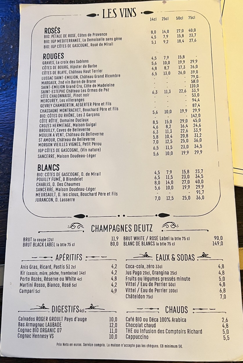 Le Prince Racine menu 3