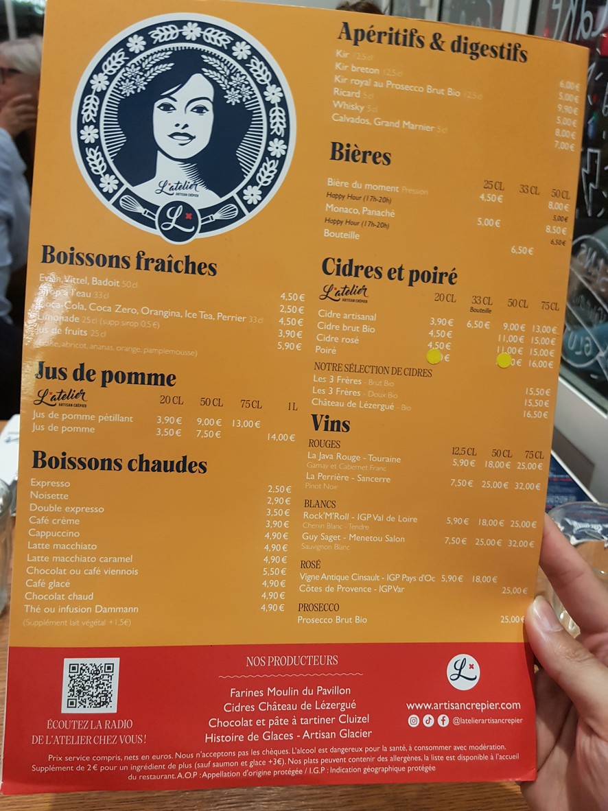 Crêperie - L'Atelier Artisan Crêpier - Mabillon menu 1