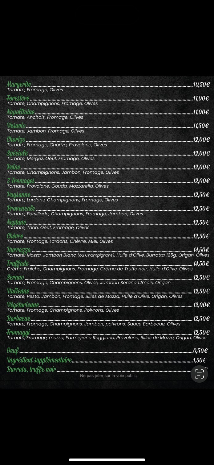 Les Pizzas d’Adrien (Camion Bleu) menu 1