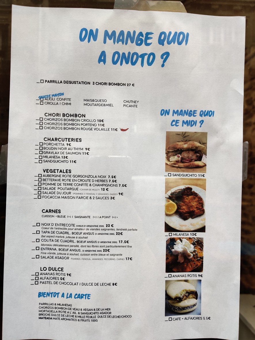 Onoto Atelier menu 1