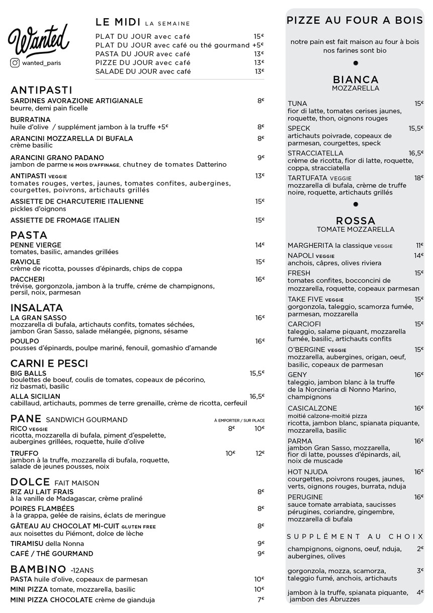 Wanted paris menu 1