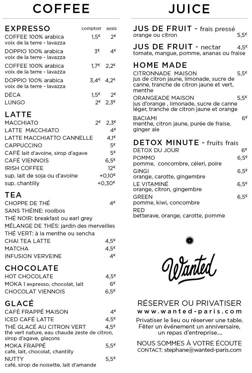 Wanted paris menu 2