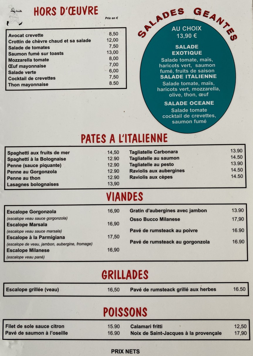Pizza Capri menu 1