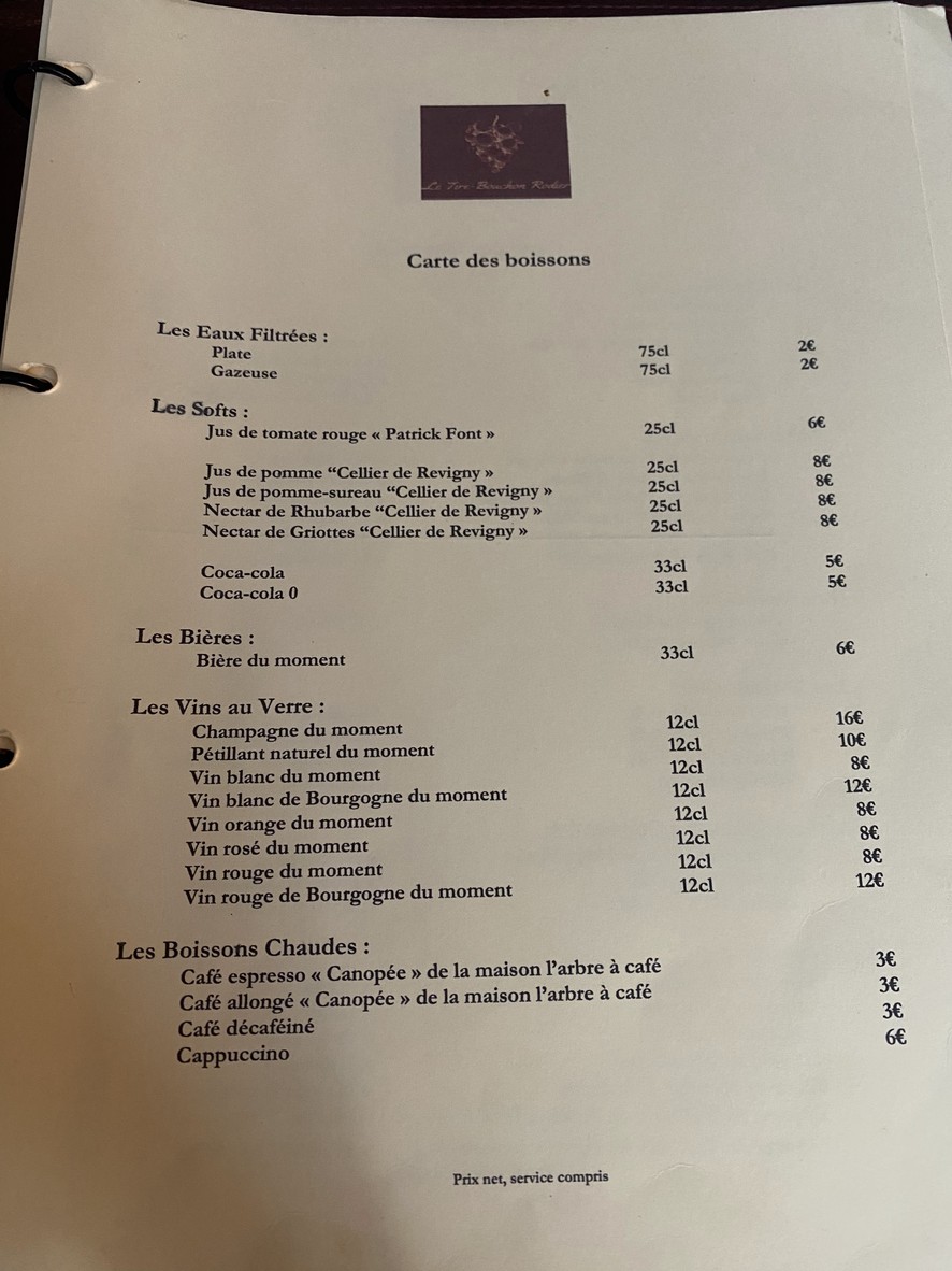 Le Tire-Bouchon Rodier menu 2