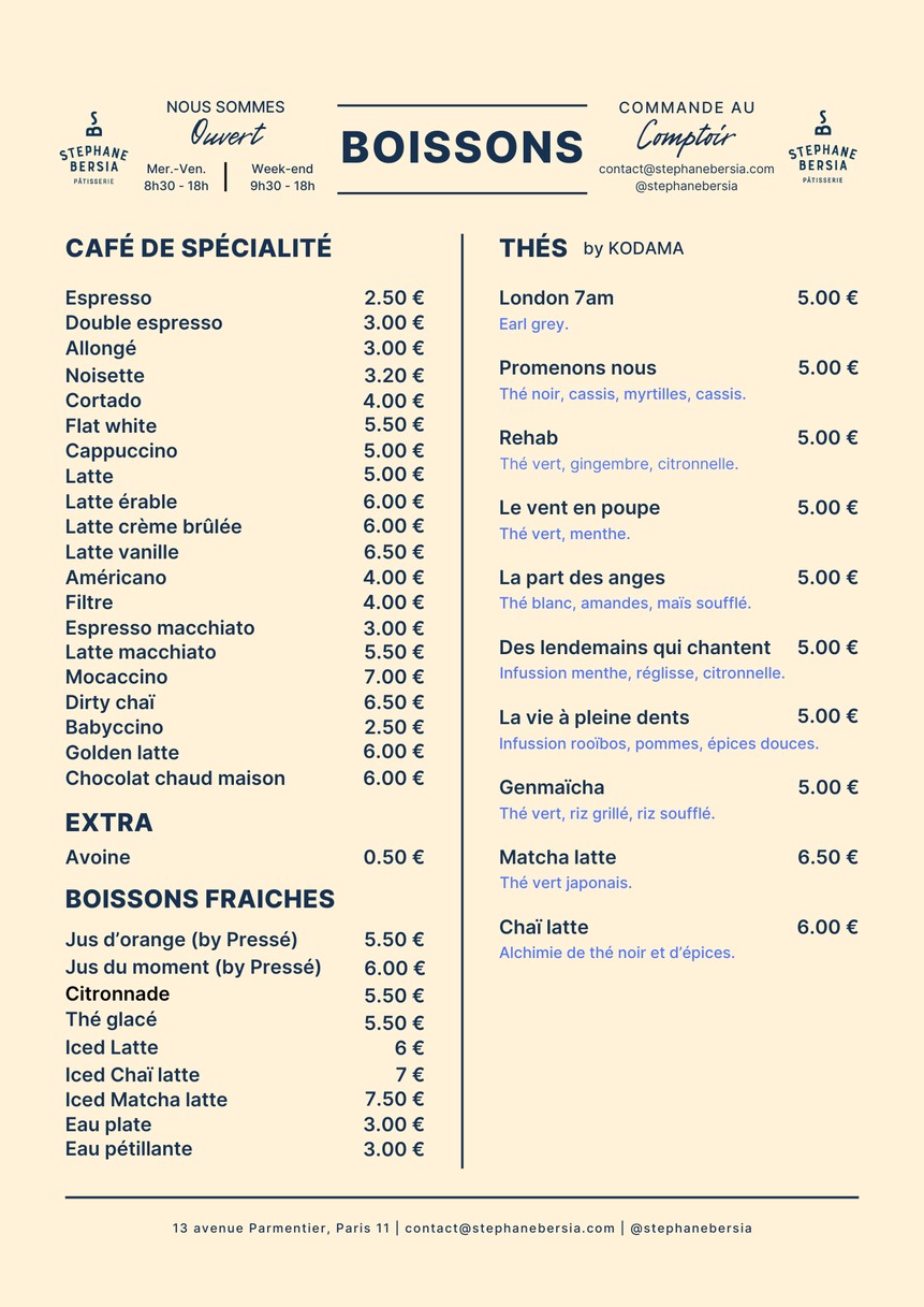 Stéphane Bersia Pâtisserie menu 2