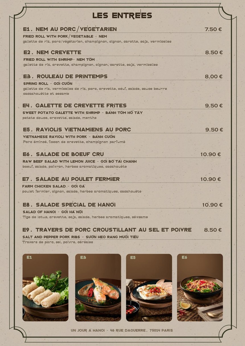 Un Jour à Hanoï menu 2