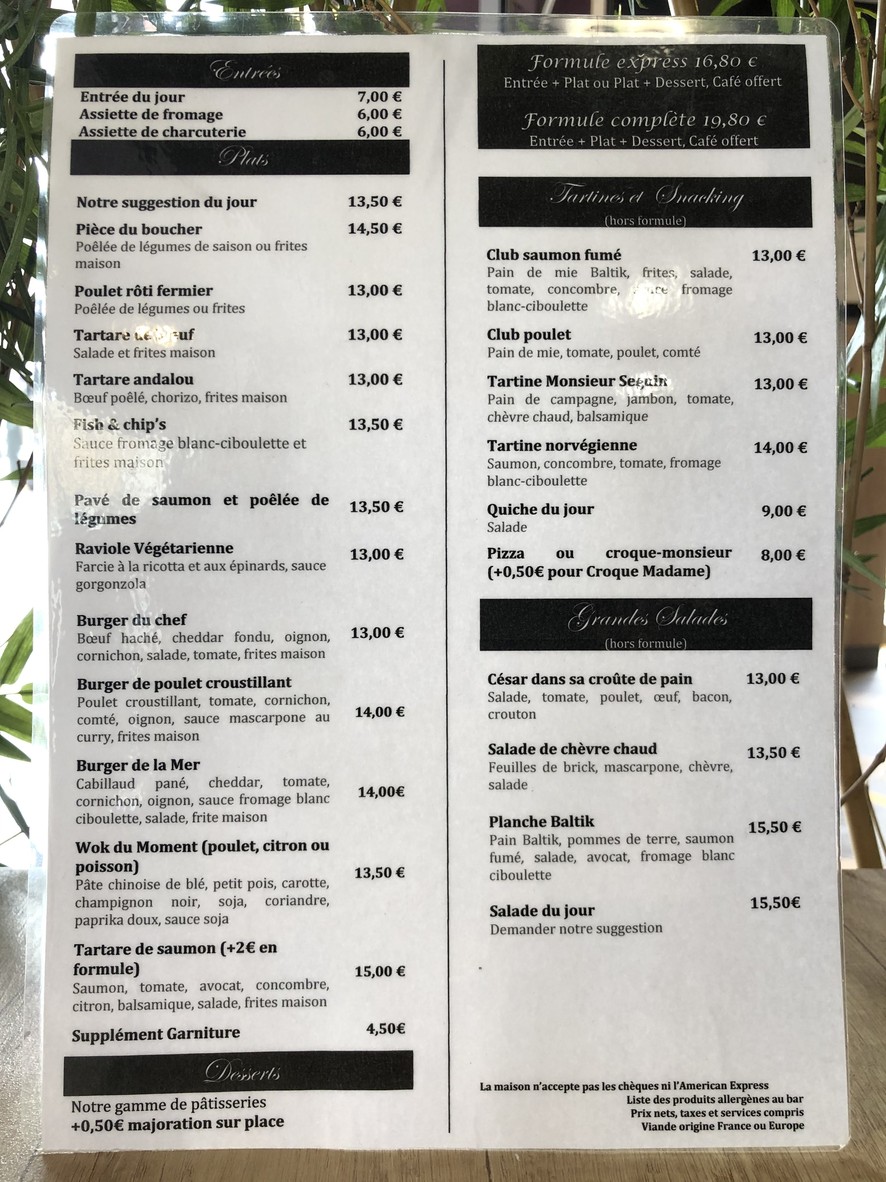 La Maillardise menu 1