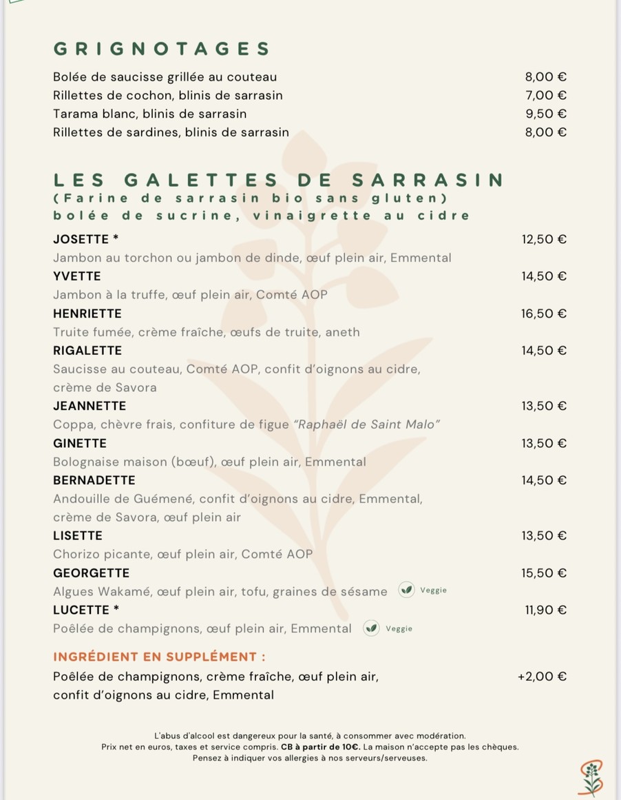 Suzette Saint Cloud menu 1