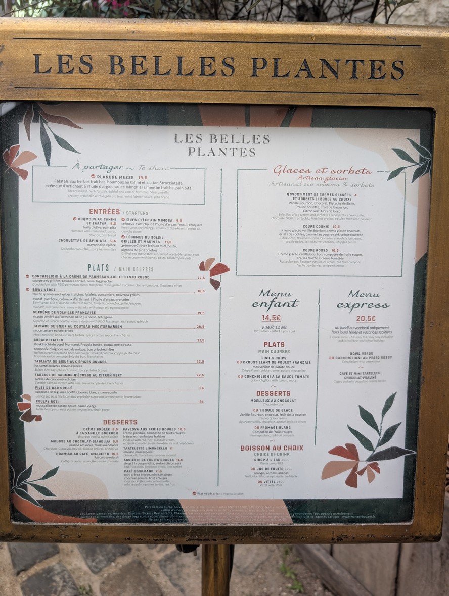 Les Belles Plantes menu 2
