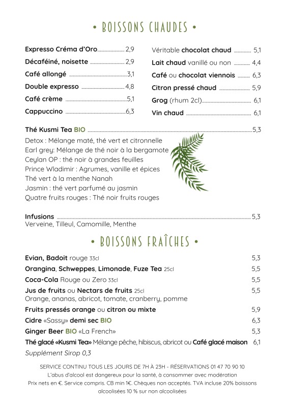 Restaurant Brasserie Flores Paris 9 menu 2