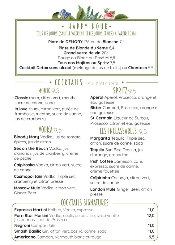 Restaurant Brasserie Flores Paris 9 menu 3