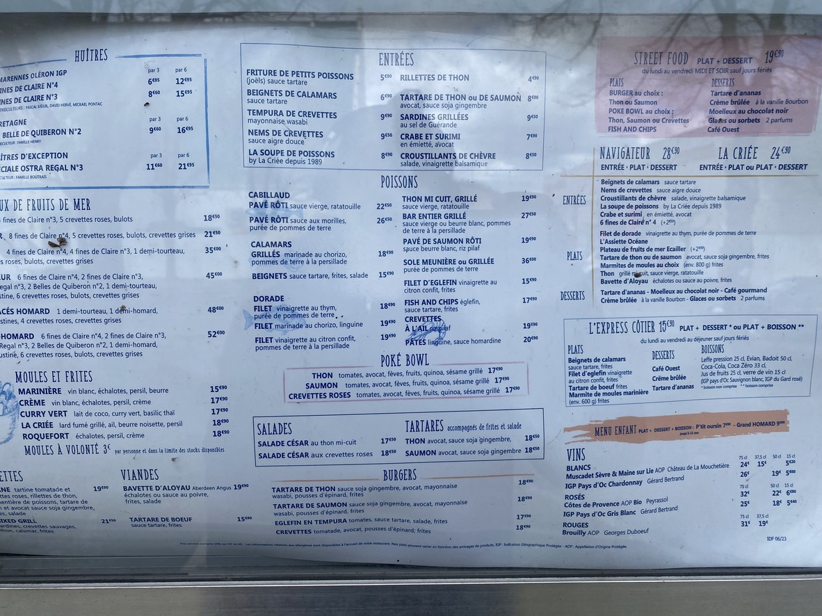 La Criée Rosny sous Bois menu 2