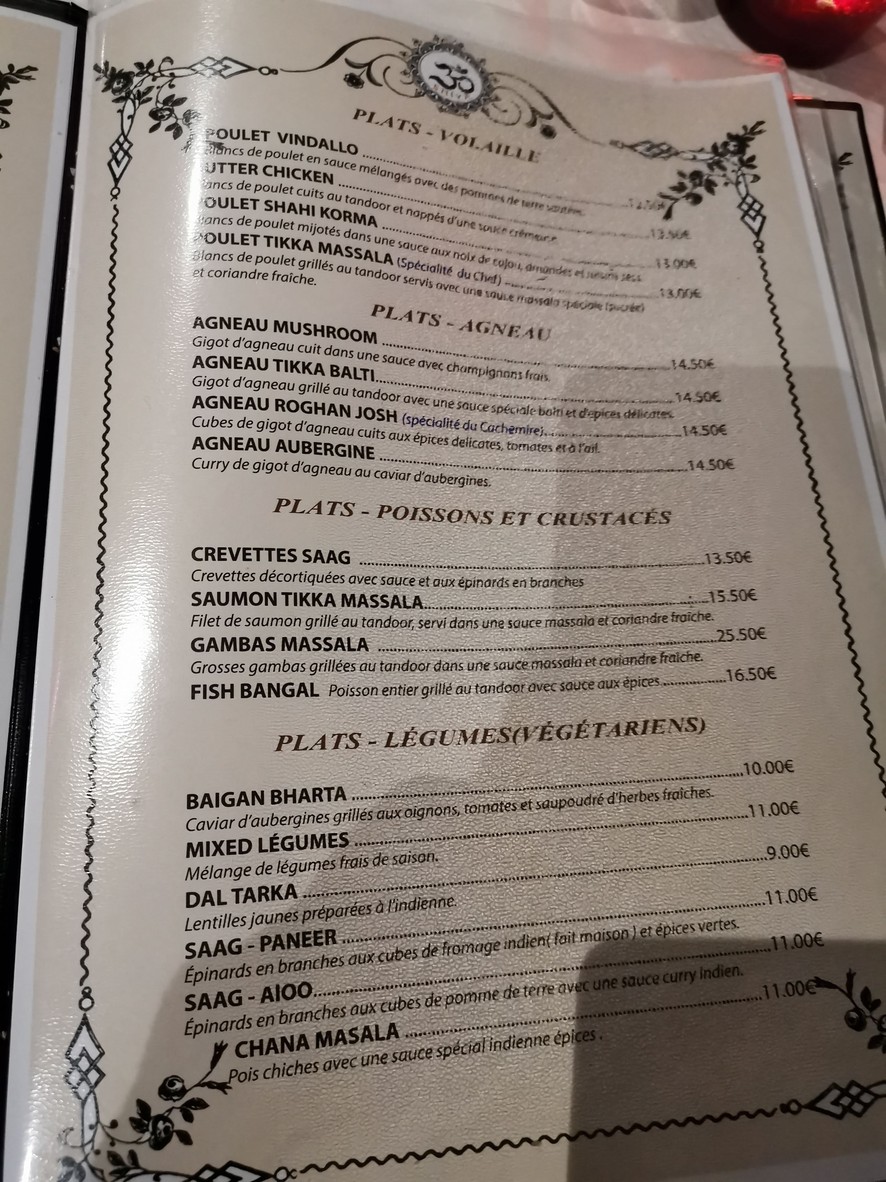 Restaurant Indien Om Shiva menu 2