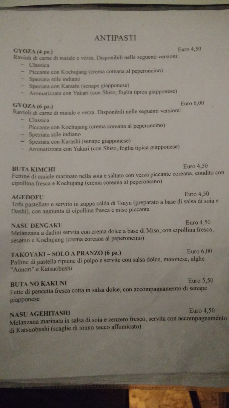 Ristorante Waraku menu 1