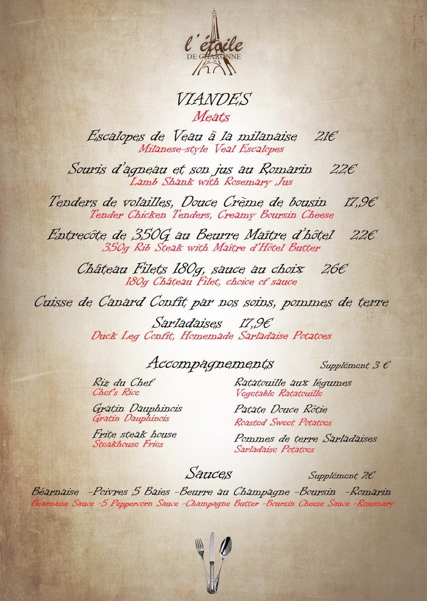 L'étoile de Charonne menu 1