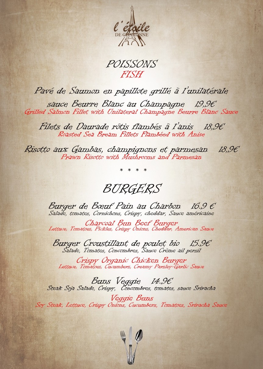 L'étoile de Charonne menu 2