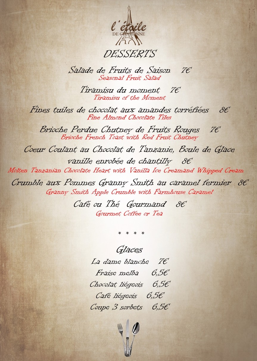 L'étoile de Charonne menu 3