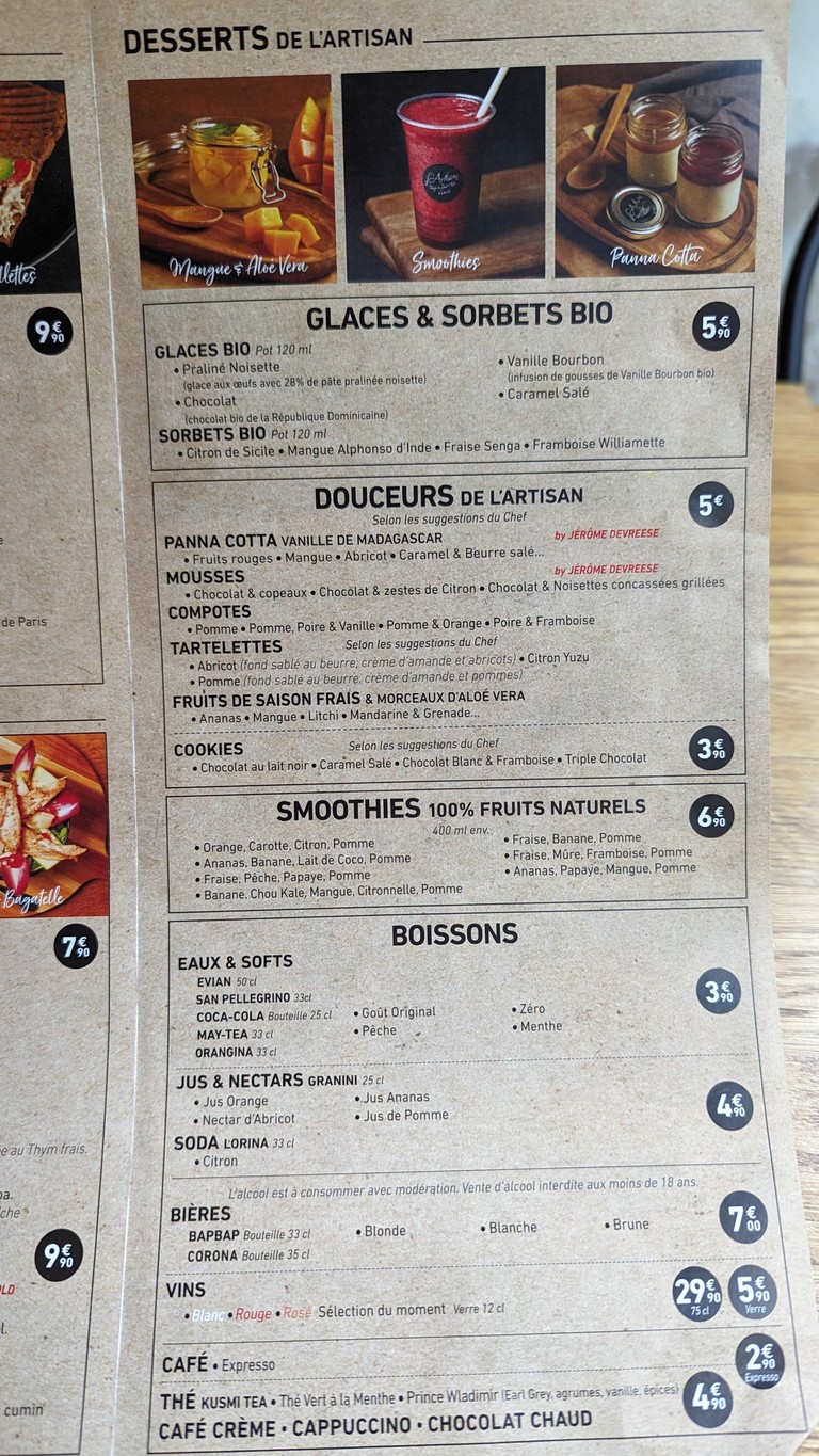 L'Artisan du Burger menu 2