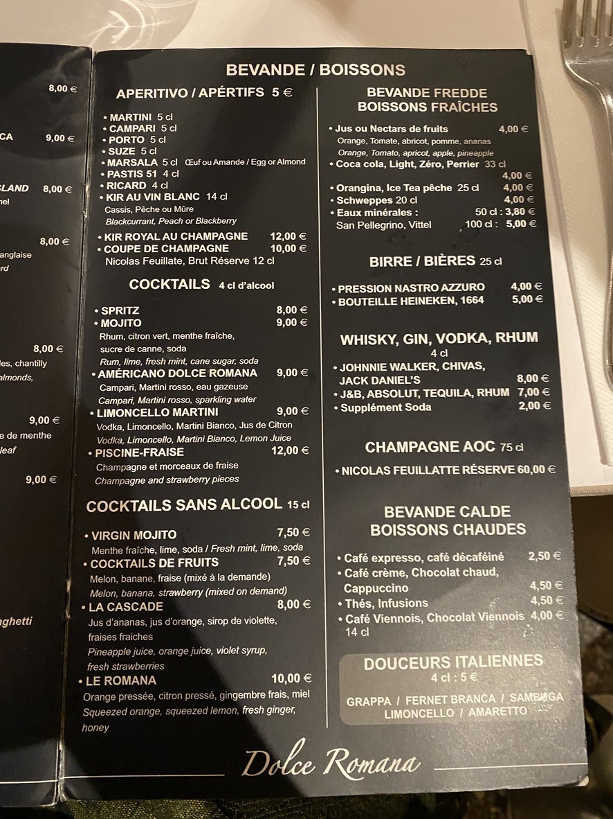 Dolce Romana menu 3