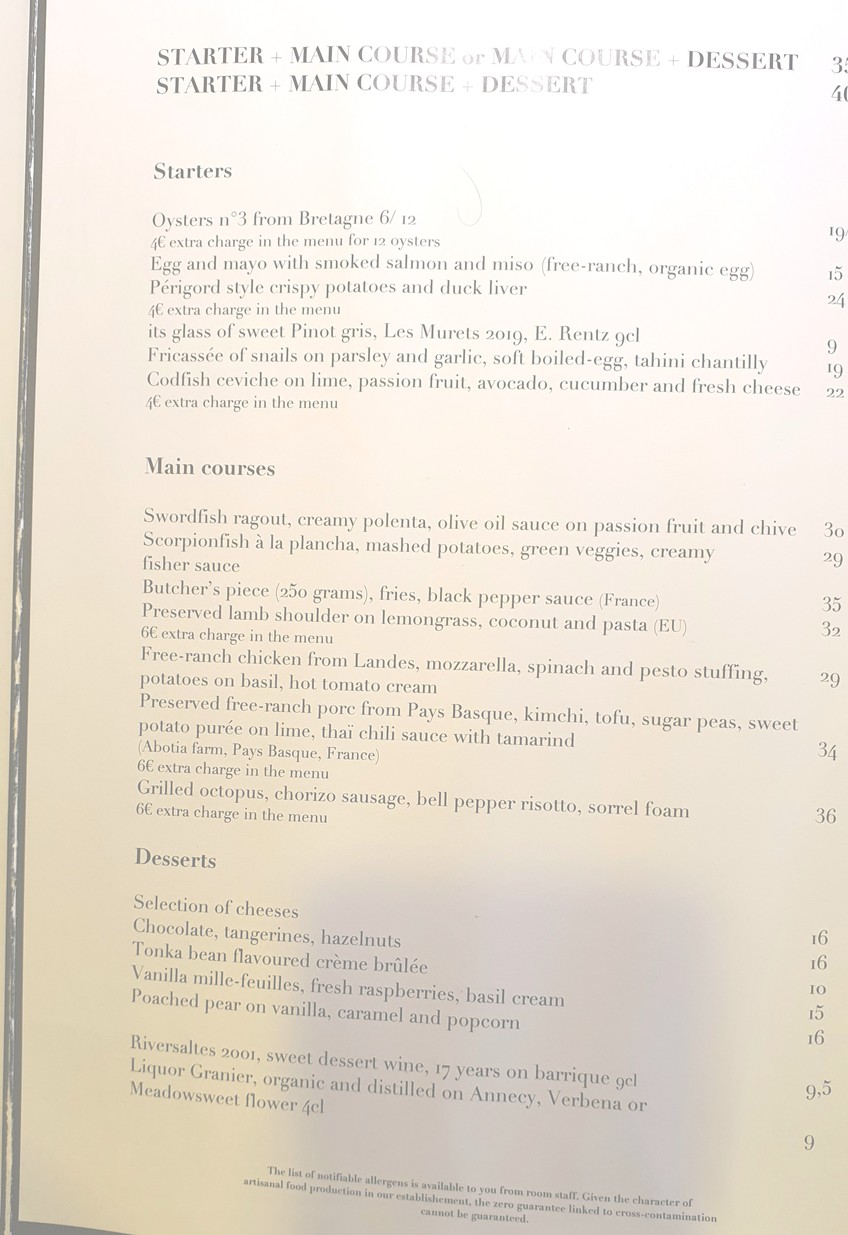 Bistrot 65 menu 2