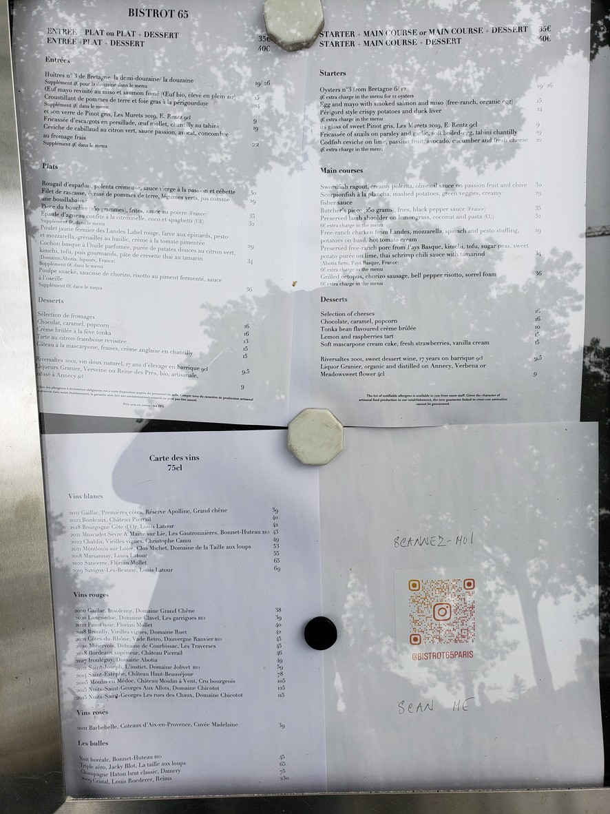Bistrot 65 menu 3