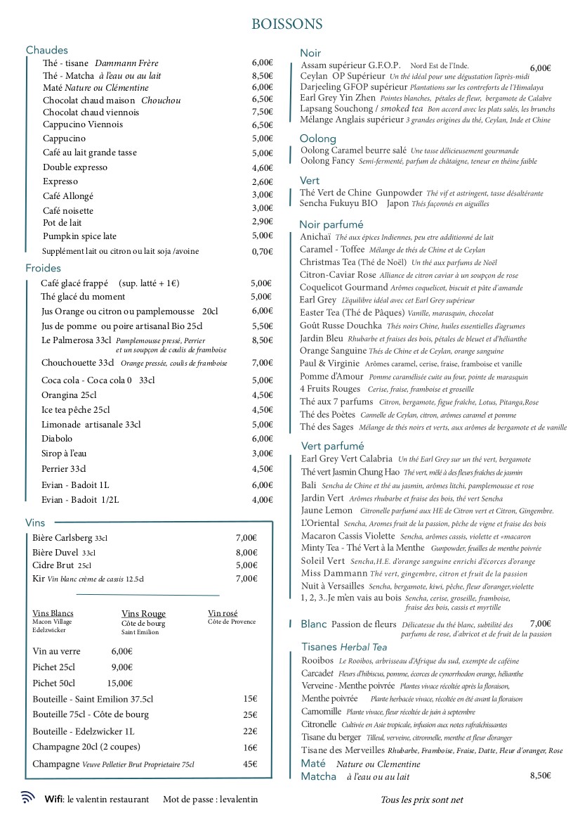 Le Valentin Jouffroy menu 3