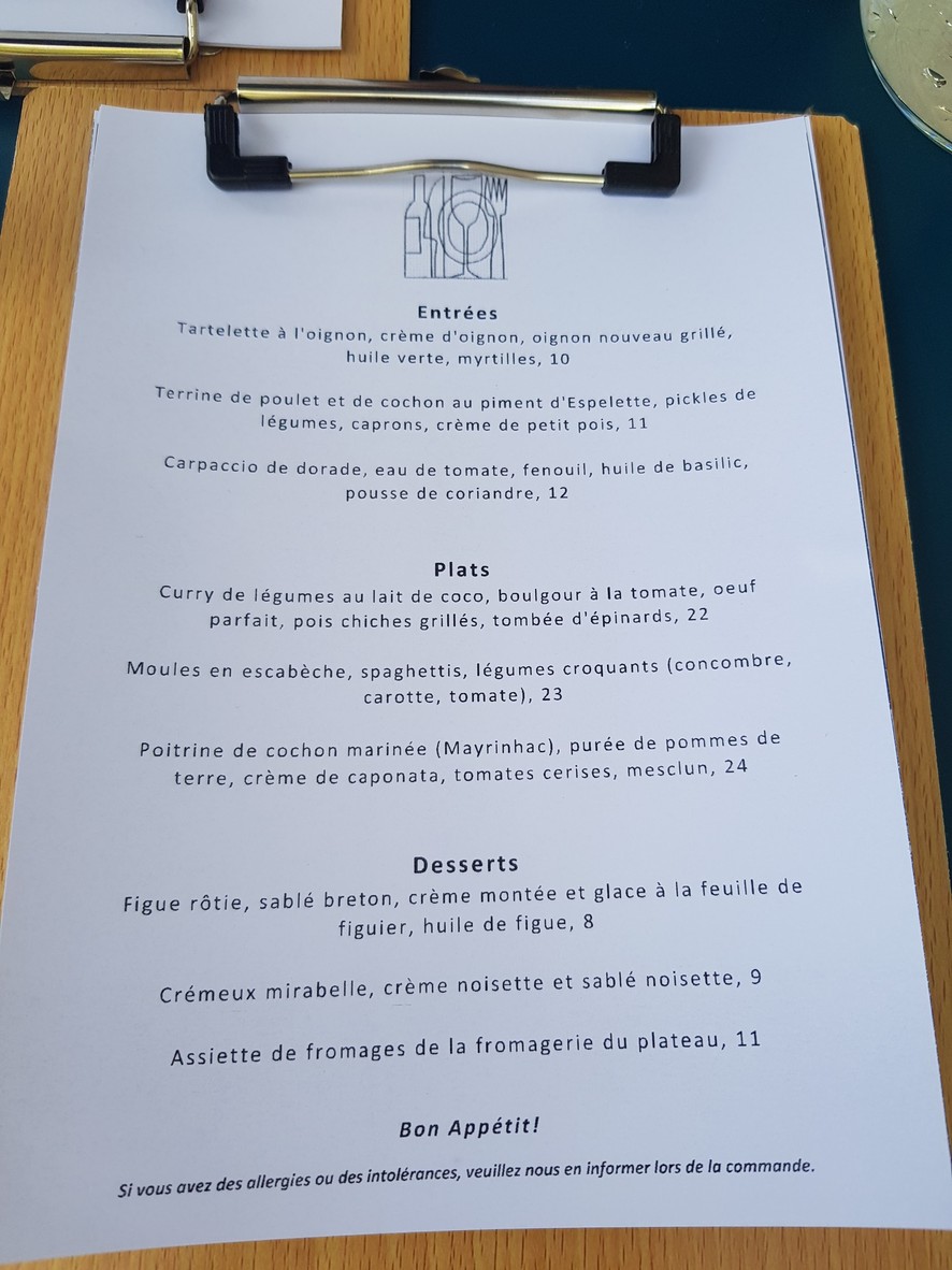 Bonne Aventure menu 2