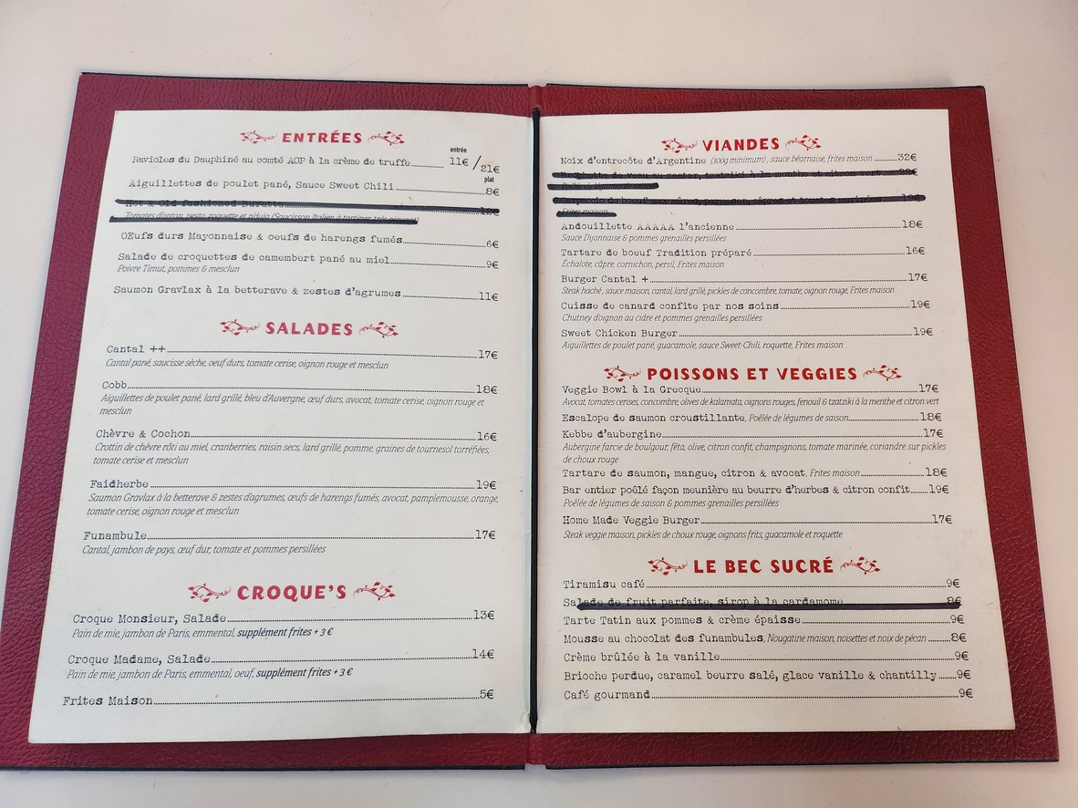 Les Funambules Paris menu 1