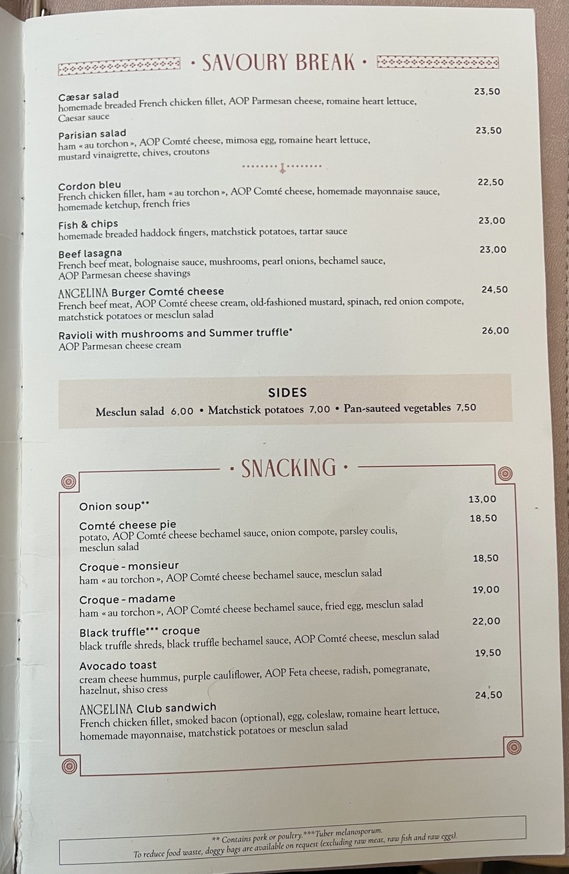 Angelina Paris – Rivoli, Salon de thé historique menu 2