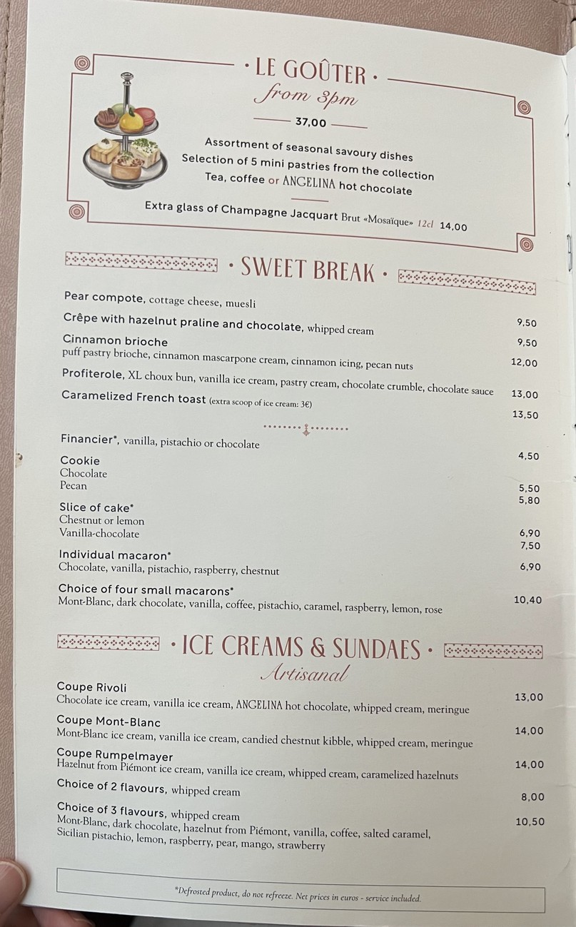 Angelina Paris – Rivoli, Salon de thé historique menu 3