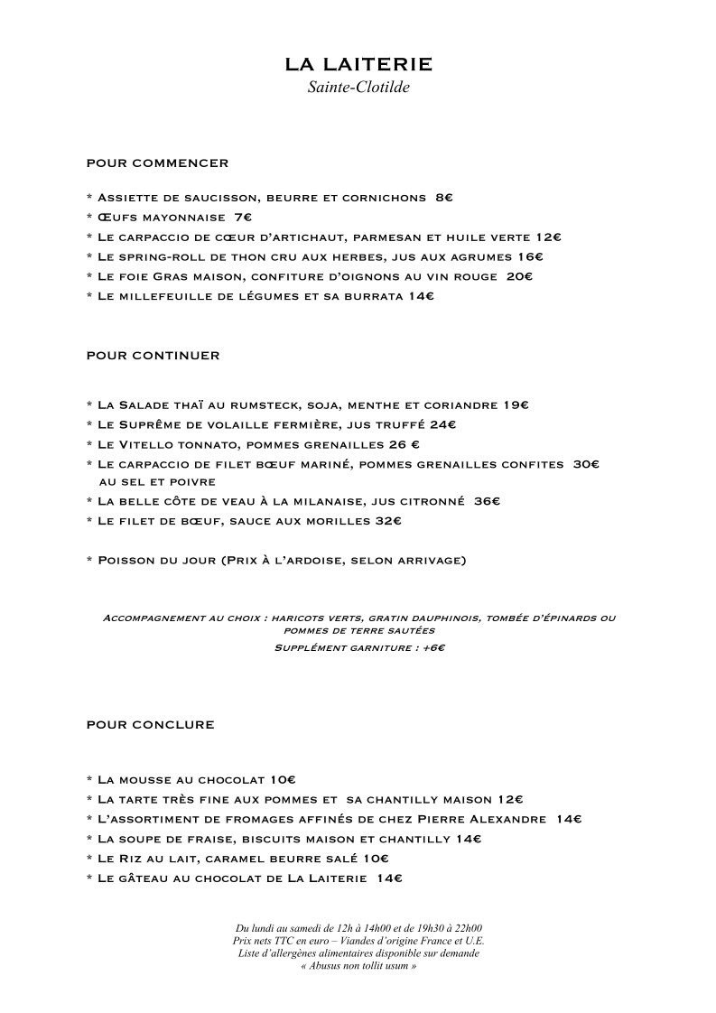 Laiterie Sainte-Clotilde menu 1