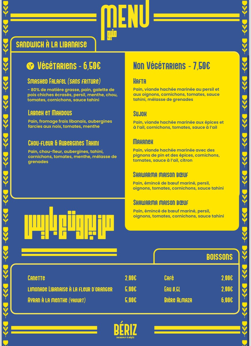 BÉRIZ menu 2