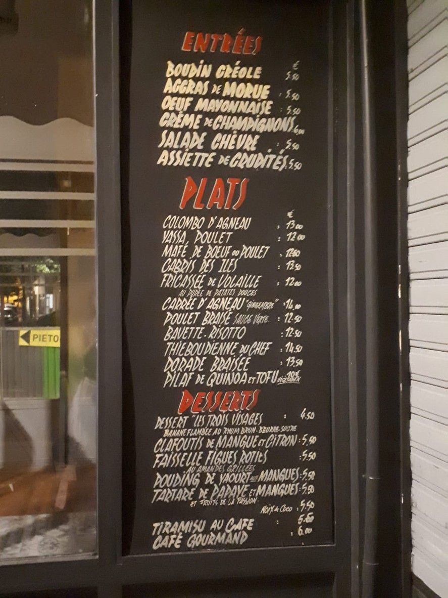 Les Trois Visages menu 1