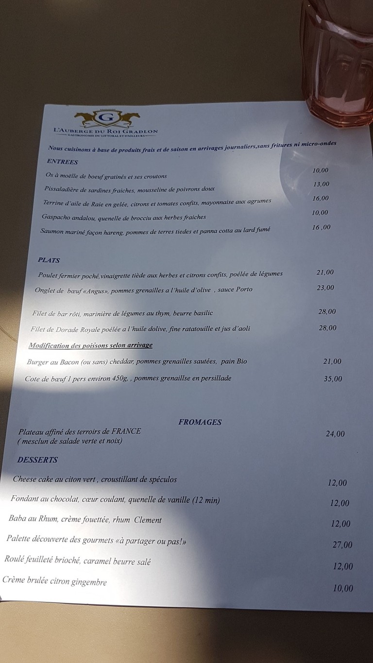 L'Auberge du Roi Gradlon menu 1