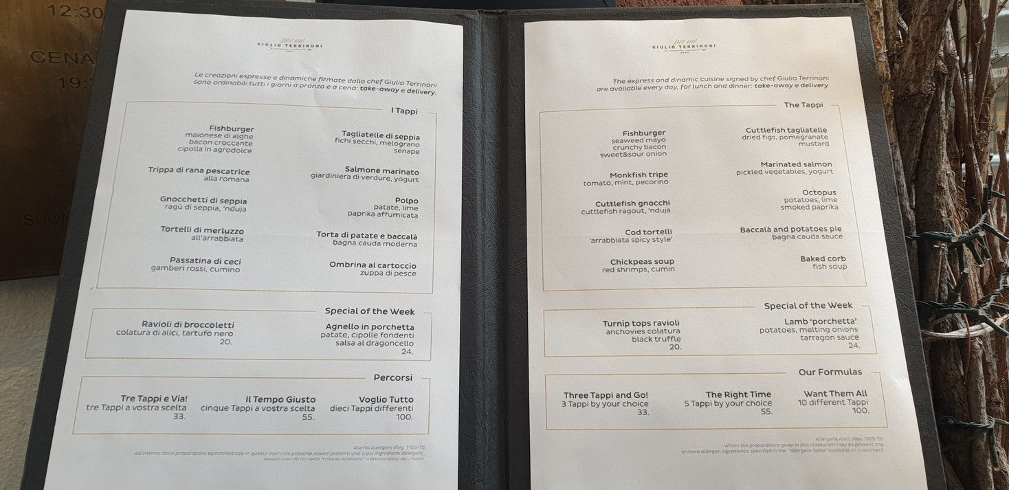 PER ME - Giulio Terrinoni menu 1