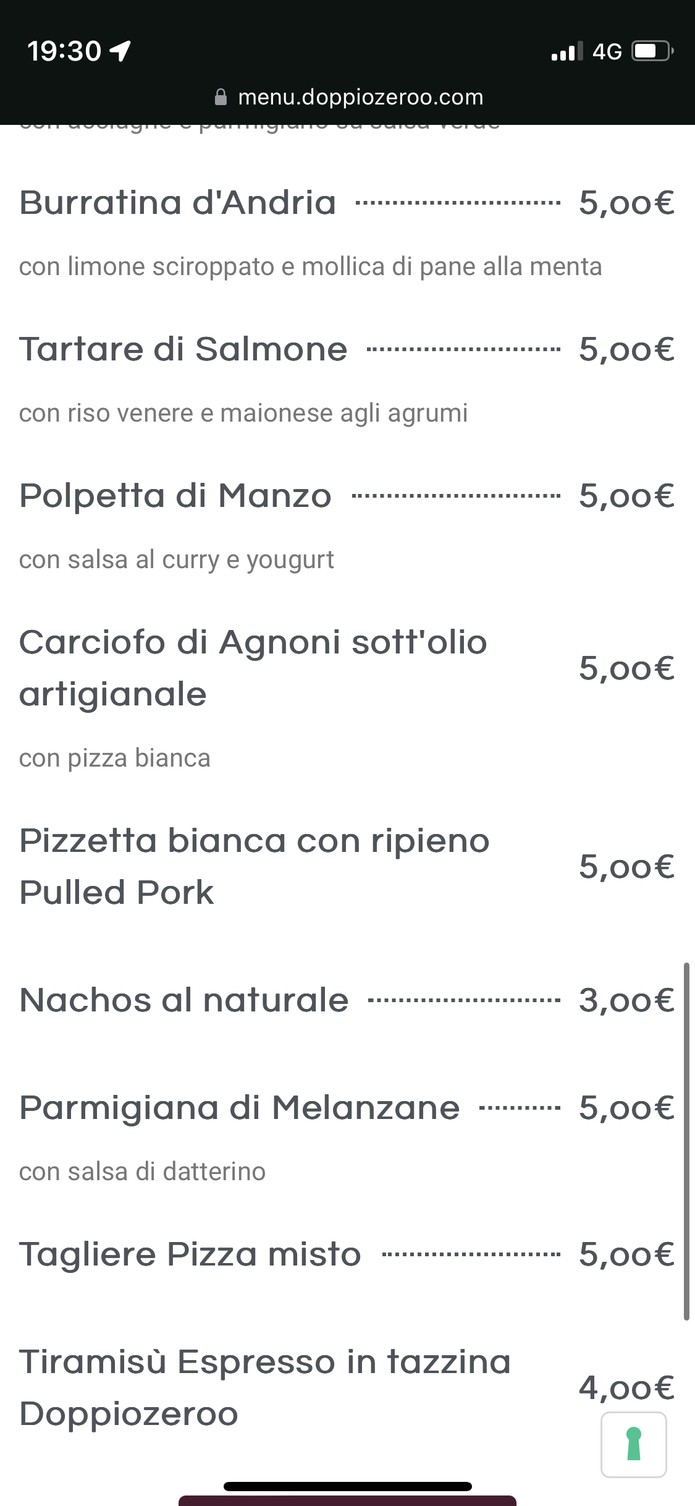 Doppiozeroo menu 1