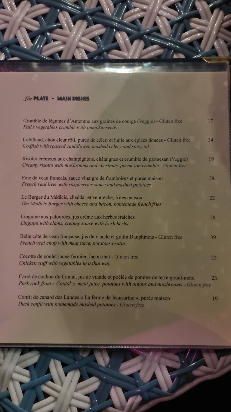Le Petit Medicis menu 1