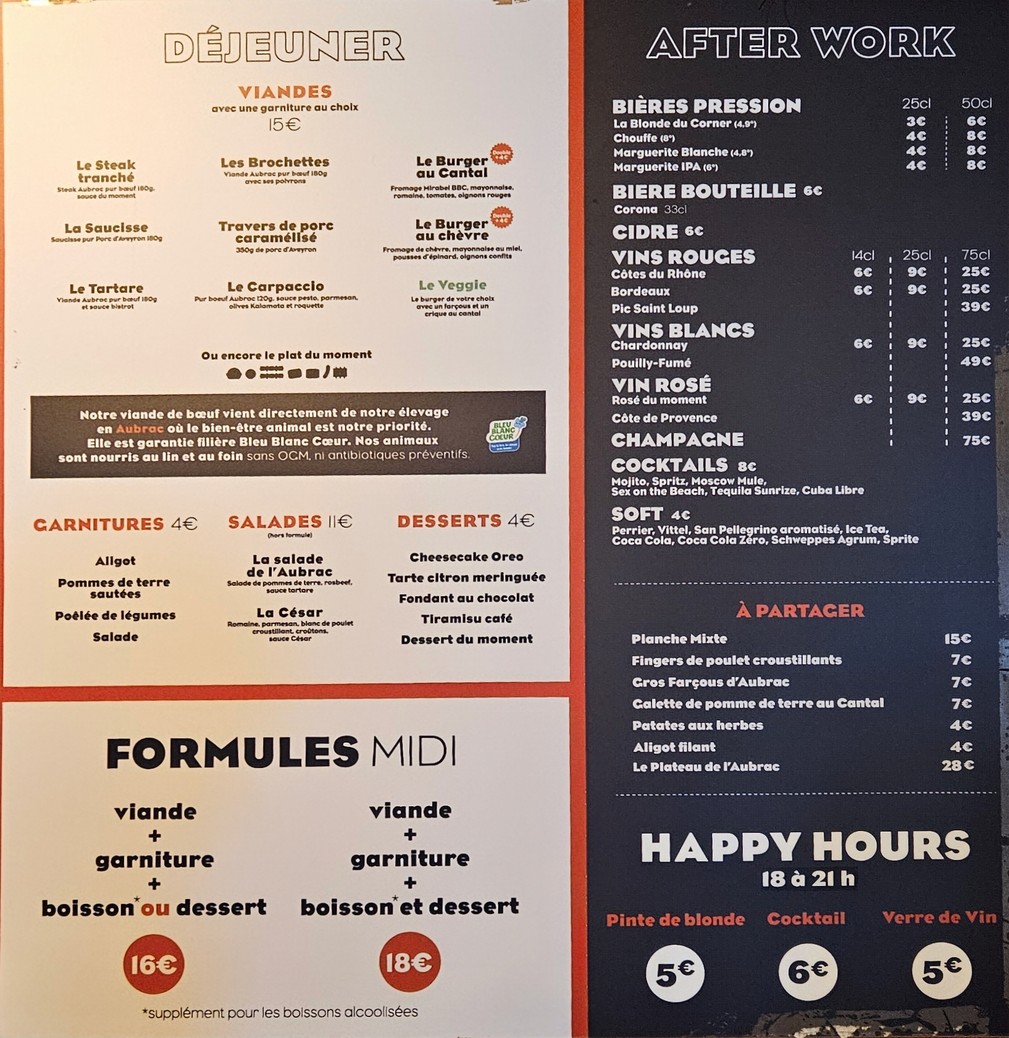 Aubrac Corner 13 menu 1
