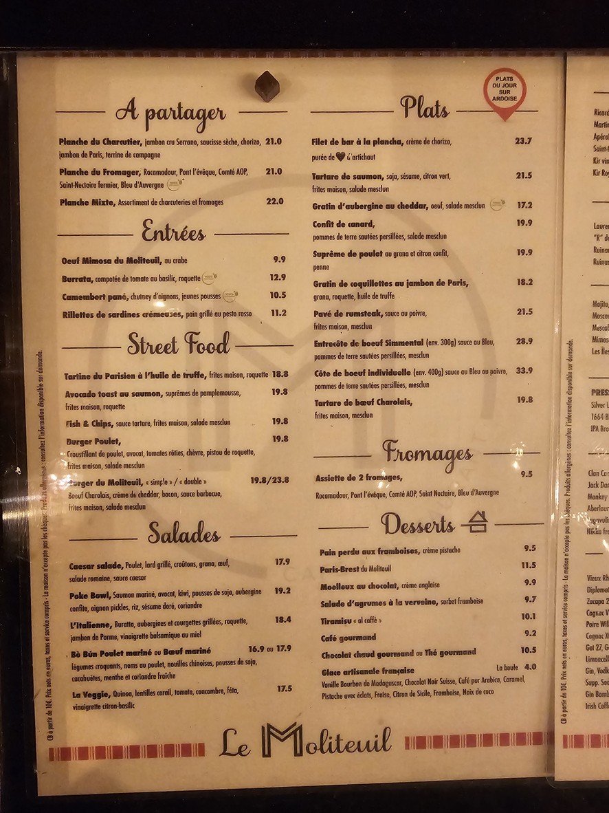 Brasserie Le Moliteuil menu 1